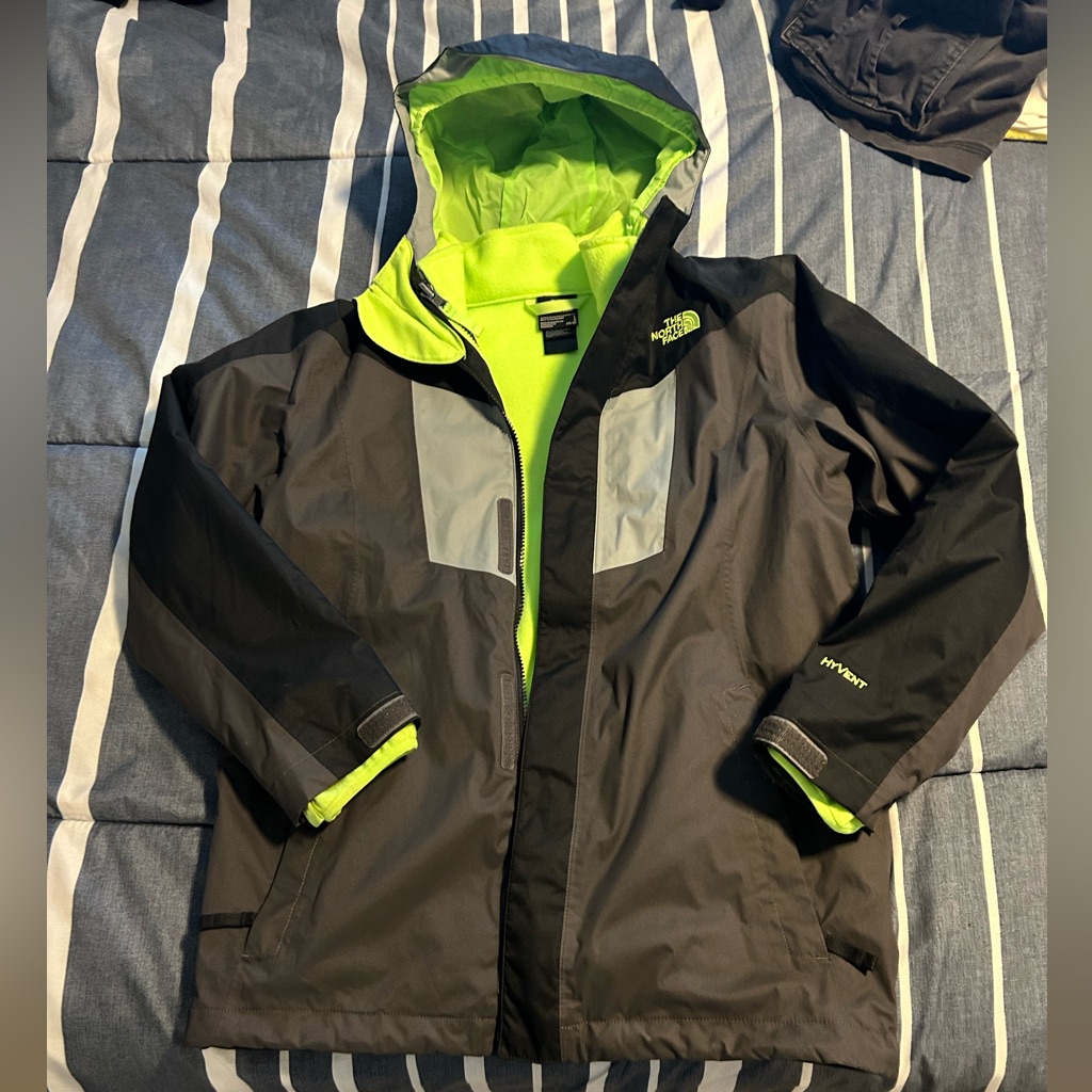 The North Face Hyvent Double Hooded Jacket Sz Large 14/16 Euc